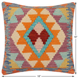 handmade Traditional Pillow Rust Blue Hand-Woven SQUARE 100% WOOL Hand woven turkish pillow2' x 2'