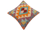 handmade Traditional Pillow Rust Blue Hand-Woven SQUARE 100% WOOL Hand woven turkish pillow2' x 2'