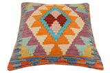 handmade Traditional Pillow Rust Blue Hand-Woven SQUARE 100% WOOL Hand woven turkish pillow2' x 2'