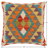 handmade Traditional Pillow Rust Blue Hand-Woven SQUARE 100% WOOL Hand woven turkish pillow2' x 2'