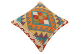 handmade Traditional Pillow Rust Blue Hand-Woven SQUARE 100% WOOL Hand woven turkish pillow2' x 2'