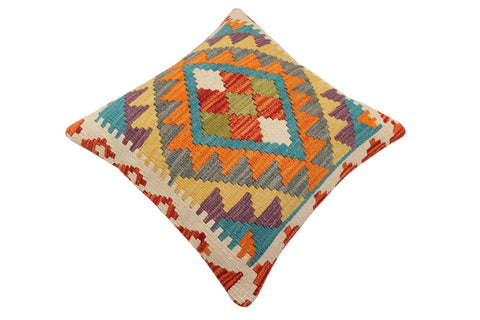 handmade Traditional Pillow Rust Blue Hand-Woven SQUARE 100% WOOL Hand woven turkish pillow2' x 2'