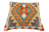 handmade Traditional Pillow Rust Blue Hand-Woven SQUARE 100% WOOL Hand woven turkish pillow2' x 2'