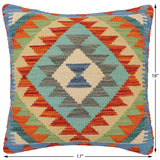handmade Traditional Pillow Rust Blue Hand-Woven SQUARE 100% WOOL  Hand woven turkish pillow  2 x 2