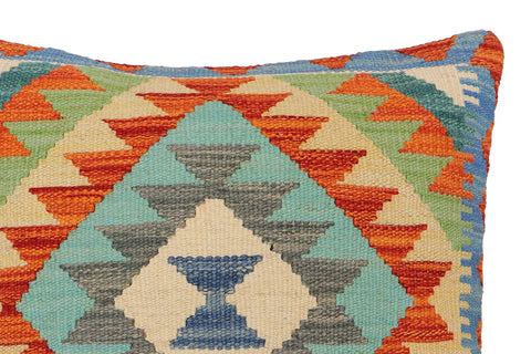 handmade Traditional Pillow Rust Blue Hand-Woven SQUARE 100% WOOL  Hand woven turkish pillow  2 x 2