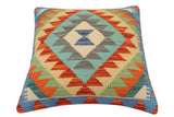 handmade Traditional Pillow Rust Blue Hand-Woven SQUARE 100% WOOL  Hand woven turkish pillow  2 x 2