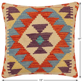 handmade Traditional Pillow Rust Blue Hand-Woven SQUARE 100% WOOL  Hand woven turkish pillow  2 x 2