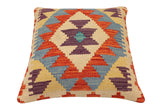 handmade Traditional Pillow Rust Blue Hand-Woven SQUARE 100% WOOL  Hand woven turkish pillow  2 x 2