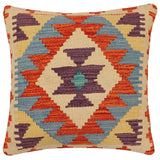handmade Traditional Pillow Rust Blue Hand-Woven SQUARE 100% WOOL  Hand woven turkish pillow  2 x 2
