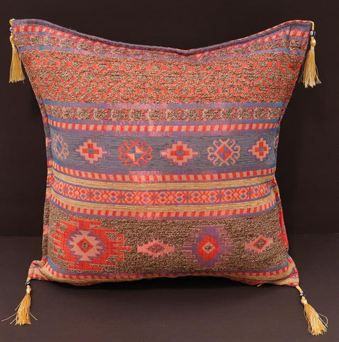 handmade Geometric Pillow Brown Blue Handmade RECTANGLE throw pillow 2 x 2