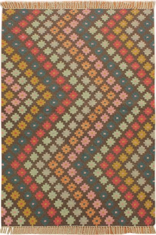 Flat Weave Kilim Antique Navaho Vintage handmade Modern Kilim Brown Blue Hand-Woven Rectangle 100% Wool Area Rug 4x6 