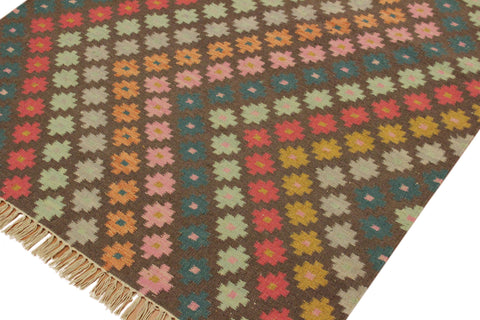 handmade Modern Kilim Brown Blue Hand-Woven RECTANGLE 100% WOOL area rug 4x6