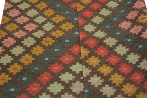 handmade Modern Kilim Brown Blue Hand-Woven RECTANGLE 100% WOOL area rug 4x6