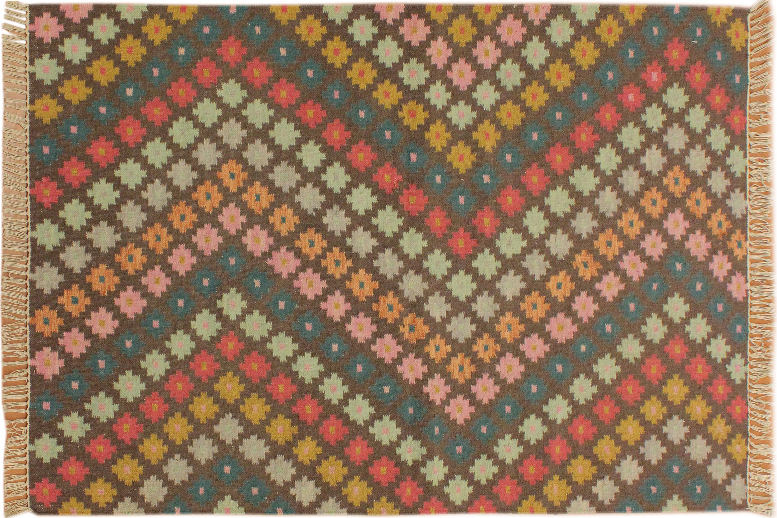 handmade Modern Kilim Brown Blue Hand-Woven RECTANGLE 100% WOOL area rug 4x6