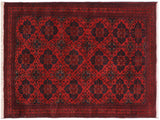 handmade Tribal Biljik Khal Muhammadi Drk. Red Black Hand Knotted RECTANGLE 100% WOOL area rug 4x6