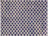 Abstract Moroccan High-Low Bennett Blue/Ivory Wool Rug - 4'4'' x 6'4''