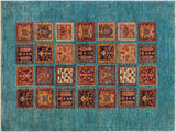 Rustic Khurgeen Sayre Green/Rust Wool Rug - 3'10'' x 5'10''
