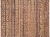 handmade Geometric Khorgeen Gray Gold Hand Knotted RECTANGLE 100% WOOL area rug 6x8