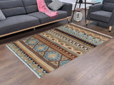 handmade Geometric Khorgeen Beige Brown Hand Knotted RECTANGLE 100% WOOL area rug 3x5