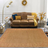 Handmade Kafakz Chobi Ziegler Modern Contemporary Green Tan Hand Knotted Rectangel Hand Knotted 100% Vegetable Dyed wool area rug 10 x 14