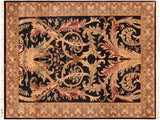 handmade Traditional Bhati Black Green Hand Knotted RECTANGLE 100% WOOL area rug 6x9