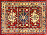 handmade Geometric Sherwan Red Beige Hand Knotted RECTANGLE 100% WOOL area rug 4x6